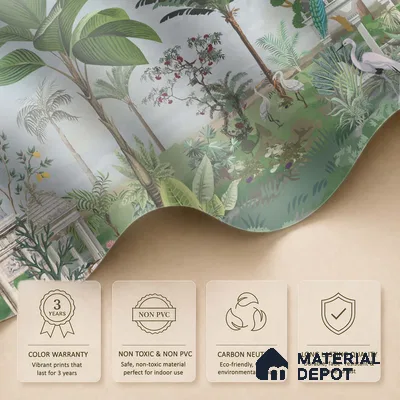 Peacocks of the Garden Pavilion Artistic Charm Designer | WP 04000 Non Woven Matte Finish Tropical Style Premium Customized size Wallpaper | 150 GSM WP01MTF Paper | (MOQ = 30 Sq. Ft.)