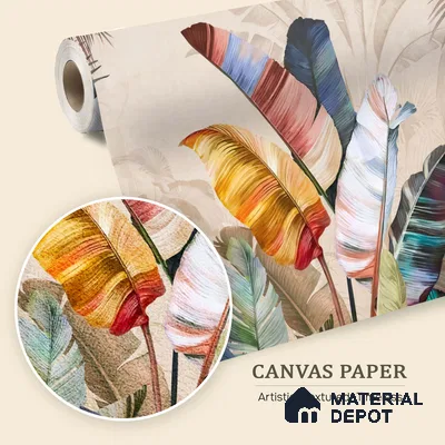 Feathers of the Painted Tropical Mist Nature Art | WP 04001 B Canvas Texture Finish Tropical Style luxurious Customized size Wallpaper | 250 GSM WP01CNF Paper | (MOQ = 30 Sq. Ft.) | Design change not possible