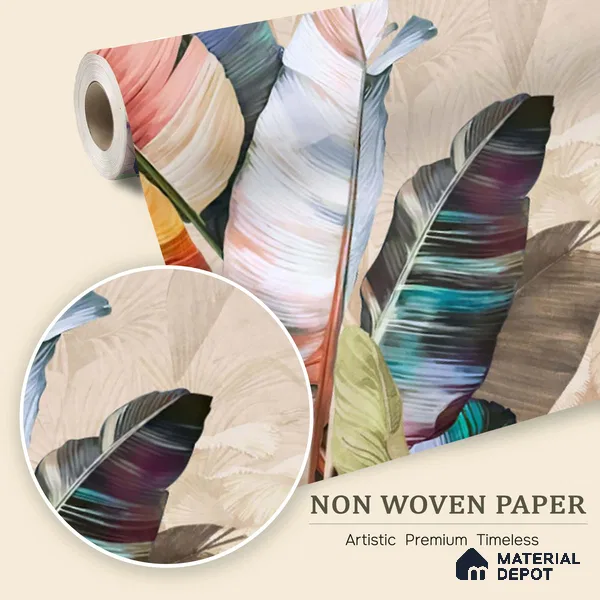 Feathers of the Painted Tropical Mist Nature Art | WP 04001 Non Woven Matte Finish Tropical Style Premium Customized size Wallpaper | 150 GSM WP01MTF Paper | (MOQ = 30 Sq. Ft.) | Design change not possible