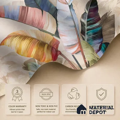 Feathers of the Painted Tropical Mist Nature Art | WP 04001 B Canvas Texture Finish Tropical Style luxurious Customized size Wallpaper | 250 GSM WP01CNF Paper | (MOQ = 30 Sq. Ft.) | Design change not possible