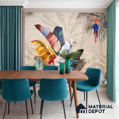 Feathers of the Painted Tropical Mist Nature Art | WP 04001 Non Woven Matte Finish Tropical Style Premium Customized size Wallpaper | 150 GSM WP01MTF Paper | (MOQ = 30 Sq. Ft.) | Design change not possible