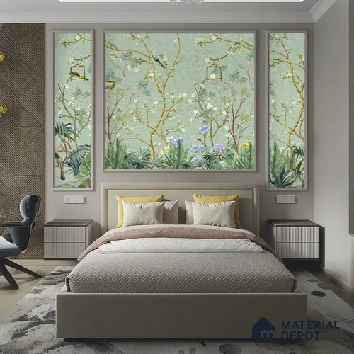 Whispers of a Spring Garden Tropical Mist Nature Art | WP 04002 B Canvas Texture Finish Chinoiserie Style luxurious Customized size Wallpaper | 250 GSM WP01CNF Paper | (MOQ = 30 Sq. Ft.)