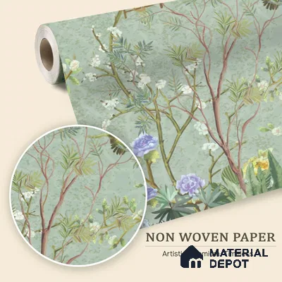 Whispers of a Spring Garden Tropical Mist Nature Art | WP 04002 Non Woven Matte Finish Chinoiserie Style Premium Customized size Wallpaper | 150 GSM WP01MTF Paper | (MOQ = 30 Sq. Ft.)