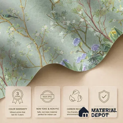 Whispers of a Spring Garden Tropical Mist Nature Art | WP 04002 Non Woven Matte Finish Chinoiserie Style Premium Customized size Wallpaper | 150 GSM WP01MTF Paper | (MOQ = 30 Sq. Ft.)