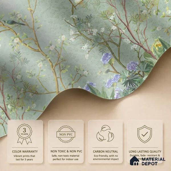 Whispers of a Spring Garden Tropical Mist Nature Art | WP 04002 Non Woven Matte Finish Chinoiserie Style Premium Customized size Wallpaper | 150 GSM WP01MTF Paper | (MOQ = 30 Sq. Ft.)