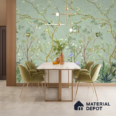 Whispers of a Spring Garden Tropical Mist Nature Art | WP 04002 Non Woven Matte Finish Chinoiserie Style Premium Customized size Wallpaper | 150 GSM WP01MTF Paper | (MOQ = 30 Sq. Ft.)
