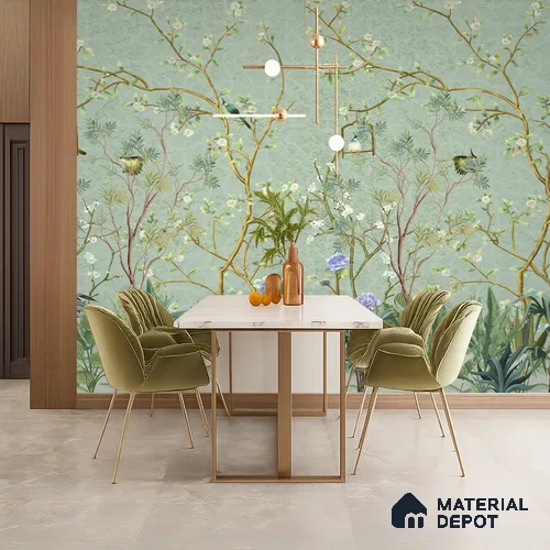 Whispers of a Spring Garden Tropical Mist Nature Art | WP 04002 Non Woven Matte Finish Chinoiserie Style Premium Customized size Wallpaper | 150 GSM WP01MTF Paper | (MOQ = 30 Sq. Ft.)