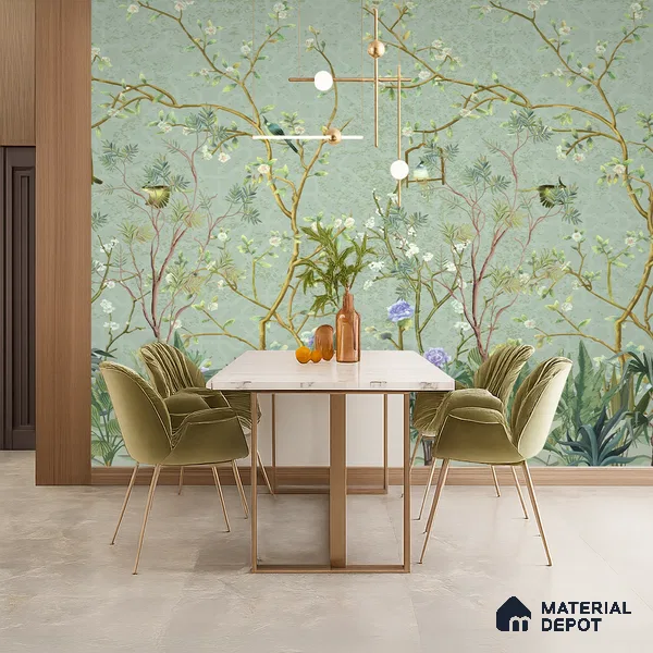 Whispers of a Spring Garden Tropical Mist Nature Art | WP 04002 Non Woven Matte Finish Chinoiserie Style Premium Customized size Wallpaper | 150 GSM WP01MTF Paper | (MOQ = 30 Sq. Ft.)