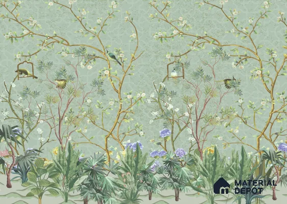 Whispers of a Spring Garden Tropical Mist Nature Art | WP 04002 Non Woven Matte Finish Chinoiserie Style Premium Customized size Wallpaper | 150 GSM WP01MTF Paper | (MOQ = 30 Sq. Ft.)