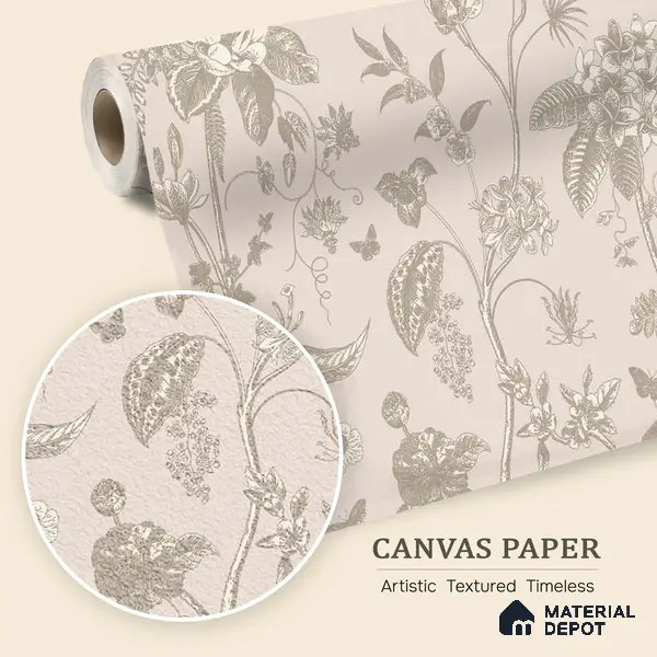 Botanical Manuscript Floral Abstract Nature Art | WP 04005 B Canvas Texture Finish Florals Style luxurious Customized size Wallpaper | 250 GSM WP01CNF Paper | (MOQ = 30 Sq. Ft.)