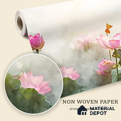 Lotus at Dawn Tropical Mist Nature Art | WP 04006 Non Woven Matte Finish Tropical Style Premium Customized size Wallpaper | 150 GSM WP01MTF Paper | (MOQ = 30 Sq. Ft.)