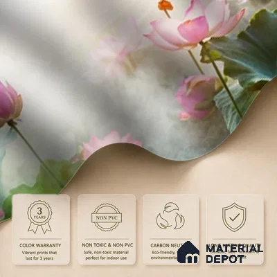 Lotus at Dawn Tropical Mist Nature Art | WP 04006 B Canvas Texture Finish Florals Style luxurious Customized size Wallpaper | 250 GSM WP01CNF Paper | (MOQ = 30 Sq. Ft.)