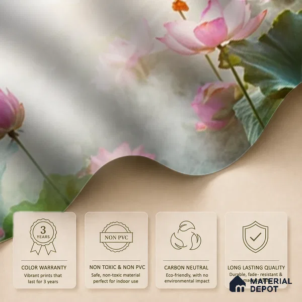 Lotus at Dawn Tropical Mist Nature Art | WP 04006 B Canvas Texture Finish Florals Style luxurious Customized size Wallpaper | 250 GSM WP01CNF Paper | (MOQ = 30 Sq. Ft.)