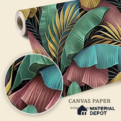 Tropical Rhythm Leafy Hues Botanical Wall Art | WP 04007 B Canvas Texture Finish Tropical Style luxurious Customized size Wallpaper | 250 GSM WP01CNF Paper | (MOQ = 30 Sq. Ft.)