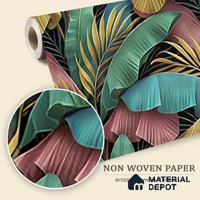 Tropical Rhythm Leafy Hues Botanical Wall Art | WP 04007 Non Woven Matte Finish Tropical Style Premium Customized size Wallpaper | 150 GSM WP01MTF Paper | (MOQ = 30 Sq. Ft.)