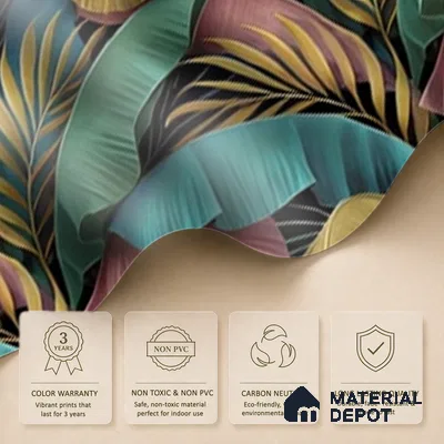 Tropical Rhythm Leafy Hues Botanical Wall Art | WP 04007 B Canvas Texture Finish Tropical Style luxurious Customized size Wallpaper | 250 GSM WP01CNF Paper | (MOQ = 30 Sq. Ft.)