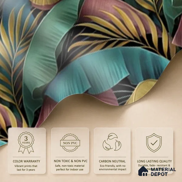 Tropical Rhythm Leafy Hues Botanical Wall Art | WP 04007 B Canvas Texture Finish Tropical Style luxurious Customized size Wallpaper | 250 GSM WP01CNF Paper | (MOQ = 30 Sq. Ft.)