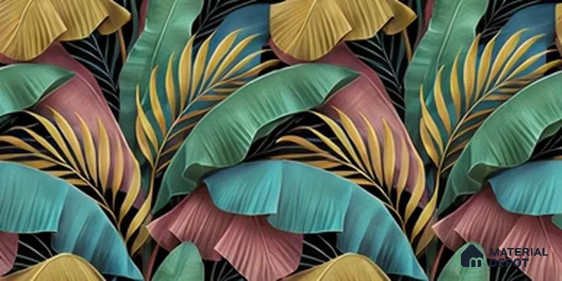 Tropical Rhythm Leafy Hues Botanical Wall Art | WP 04007 B Canvas Texture Finish Tropical Style luxurious Customized size Wallpaper | 250 GSM WP01CNF Paper | (MOQ = 30 Sq. Ft.)