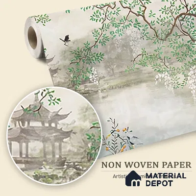Whispering Grove Chinoserie Blossom Oriental Mural Art | WP 04008 Non Woven Matte Finish Chinoiserie Style Premium Customized size Wallpaper | 150 GSM WP01MTF Paper | (MOQ = 30 Sq. Ft.)