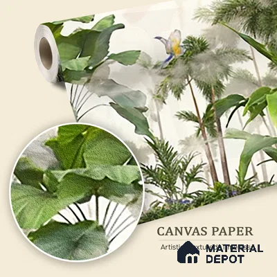 Canopy Retreat Tropical Mist Abstract Nature Art | WP 04010 B Canvas Texture Finish Tropical Style luxurious Customized size Wallpaper | 250 GSM WP01CNF Paper | (MOQ = 30 Sq. Ft.)