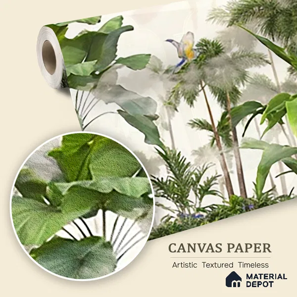 Canopy Retreat Tropical Mist Abstract Nature Art | WP 04010 B Canvas Texture Finish Tropical Style luxurious Customized size Wallpaper | 250 GSM WP01CNF Paper | (MOQ = 30 Sq. Ft.)