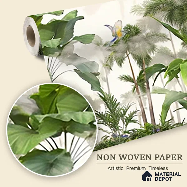Canopy Retreat Tropical Mist Abstract Nature Art | WP 04010 Non Woven Matte Finish Tropical Style Premium Customized size Wallpaper | 150 GSM WP01MTF Paper | (MOQ = 30 Sq. Ft.)