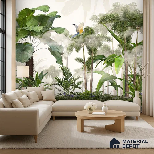 Canopy Retreat Tropical Mist Abstract Nature Art | WP 04010 Non Woven Matte Finish Tropical Style Premium Customized size Wallpaper | 150 GSM WP01MTF Paper | (MOQ = 30 Sq. Ft.)