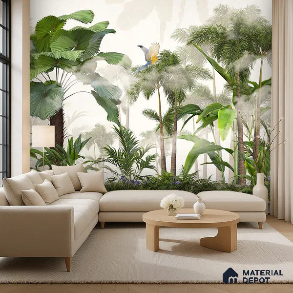 Canopy Retreat Tropical Mist Abstract Nature Art | WP 04010 Non Woven Matte Finish Tropical Style Premium Customized size Wallpaper | 150 GSM WP01MTF Paper | (MOQ = 30 Sq. Ft.)