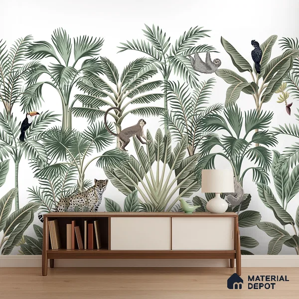 Wild Canopy Tropical Mist Abstract Nature Art | WP 04011 B Canvas Texture Finish Tropical Style luxurious Customized size Wallpaper | 250 GSM WP01CNF Paper | (MOQ = 30 Sq. Ft.)