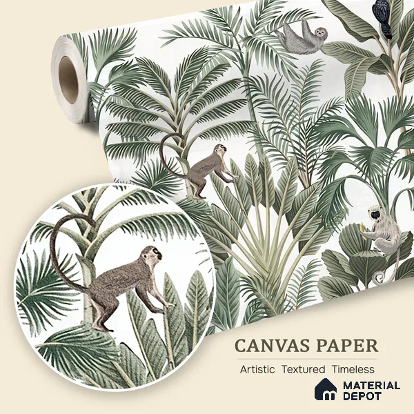 Wild Canopy Tropical Mist Abstract Nature Art | WP 04011 B Canvas Texture Finish Tropical Style luxurious Customized size Wallpaper | 250 GSM WP01CNF Paper | (MOQ = 30 Sq. Ft.)
