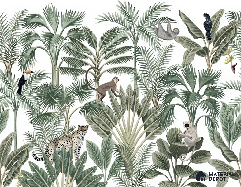 Wild Canopy Tropical Mist Abstract Nature Art | WP 04011 B Canvas Texture Finish Tropical Style luxurious Customized size Wallpaper | 250 GSM WP01CNF Paper | (MOQ = 30 Sq. Ft.)