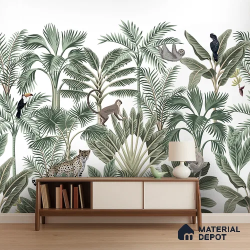 Wild Canopy Tropical Mist Abstract Nature Art | WP 04011 Non Woven Matte Finish Tropical Style Premium Customized size Wallpaper | 150 GSM WP01MTF Paper | (MOQ = 30 Sq. Ft.)