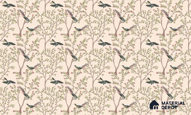 Berrywing Grove Chinoserie Blossom Oriental Mural Art | WP 04012 B Canvas Texture Finish Chinoiserie Style luxurious Customized size Wallpaper | 250 GSM WP01CNF Paper | (MOQ = 30 Sq. Ft.)