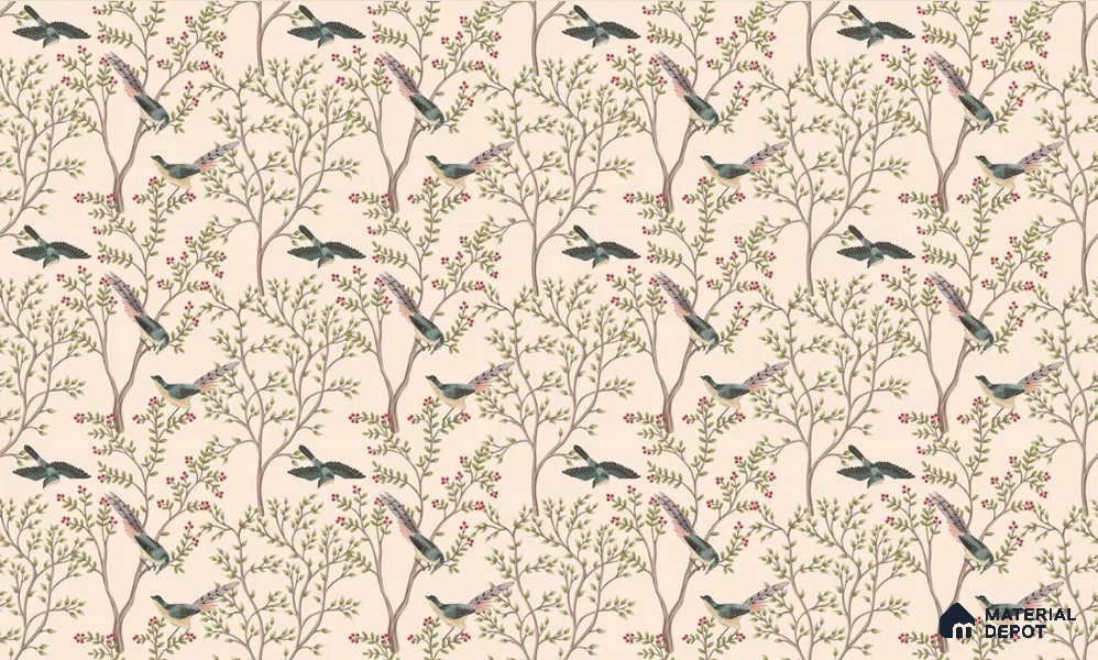 Berrywing Grove Chinoserie Blossom Oriental Mural Art | WP 04012 B Canvas Texture Finish Chinoiserie Style luxurious Customized size Wallpaper | 250 GSM WP01CNF Paper | (MOQ = 30 Sq. Ft.)