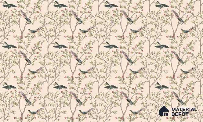 Berrywing Grove Chinoserie Blossom Oriental Mural Art | WP 04012 B Canvas Texture Finish Chinoiserie Style luxurious Customized size Wallpaper | 250 GSM WP01CNF Paper | (MOQ = 30 Sq. Ft.)