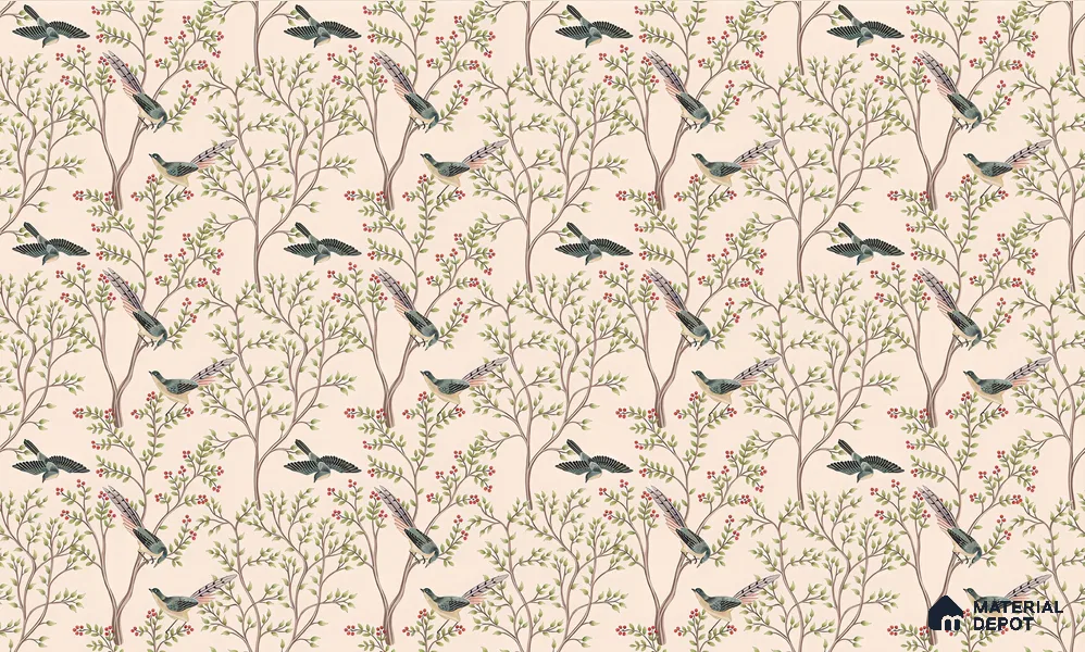 Berrywing Grove Chinoserie Blossom Oriental Mural Art | WP 04012 B Canvas Texture Finish Chinoiserie Style luxurious Customized size Wallpaper | 250 GSM WP01CNF Paper | (MOQ = 30 Sq. Ft.)