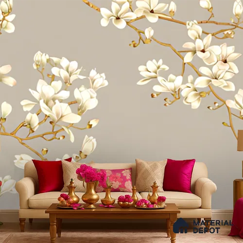 Ivory Canopy Flight Floral Abstract Nature Art | WP 04013 Non Woven Matte Finish Chinoiserie Style Premium Customized size Wallpaper | 150 GSM WP01MTF Paper | (MOQ = 30 Sq. Ft.)