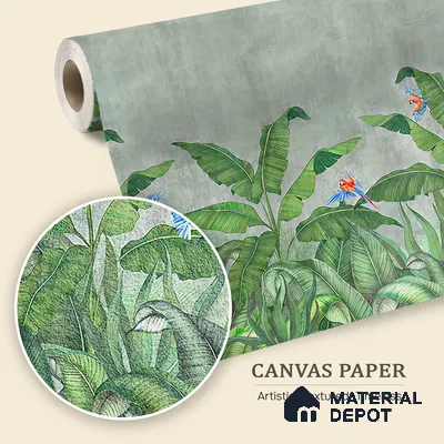 Emerald Banana Grove Abstract Nature Art | WP 04014 B Canvas Texture Finish Tropical Style luxurious Customized size Wallpaper | 250 GSM WP01CNF Paper | (MOQ = 30 Sq. Ft.)