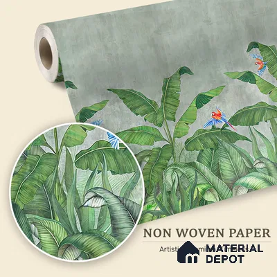 Emerald Banana Grove Abstract Nature Art | WP 04014 Non Woven Matte Finish Tropical Style Premium Customized size Wallpaper | 150 GSM WP01MTF Paper | (MOQ = 30 Sq. Ft.)