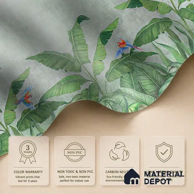 Emerald Banana Grove Abstract Nature Art | WP 04014 B Canvas Texture Finish Tropical Style luxurious Customized size Wallpaper | 250 GSM WP01CNF Paper | (MOQ = 30 Sq. Ft.)