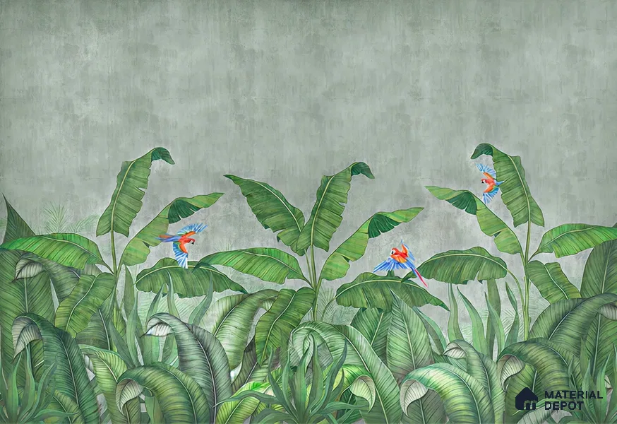 Emerald Banana Grove Abstract Nature Art | WP 04014 B Canvas Texture Finish Tropical Style luxurious Customized size Wallpaper | 250 GSM WP01CNF Paper | (MOQ = 30 Sq. Ft.)