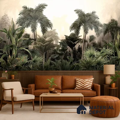 Golden Canopy Dawn Tropical Mist Nature Art | WP 04015 B Canvas Texture Finish Tropical Style luxurious Customized size Wallpaper | 250 GSM WP01CNF Paper | (MOQ = 30 Sq. Ft.)