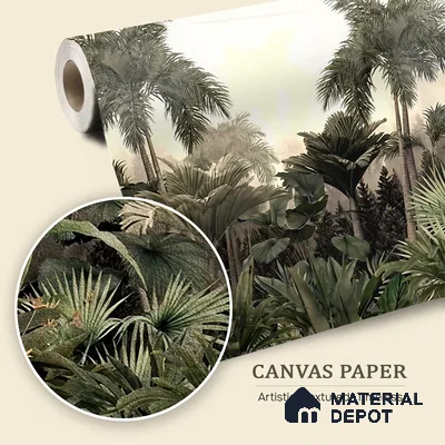 Golden Canopy Dawn Tropical Mist Nature Art | WP 04015 B Canvas Texture Finish Tropical Style luxurious Customized size Wallpaper | 250 GSM WP01CNF Paper | (MOQ = 30 Sq. Ft.)