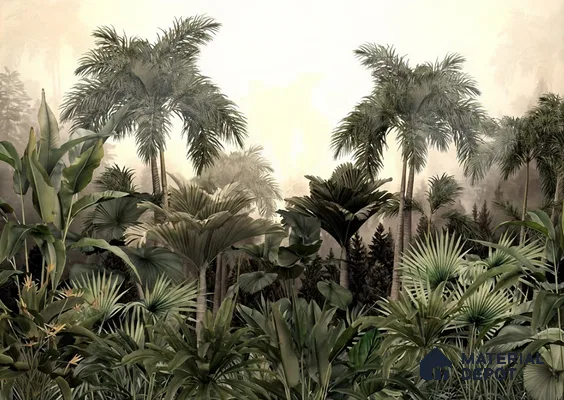 Golden Canopy Dawn Tropical Mist Nature Art | WP 04015 B Canvas Texture Finish Tropical Style luxurious Customized size Wallpaper | 250 GSM WP01CNF Paper | (MOQ = 30 Sq. Ft.)