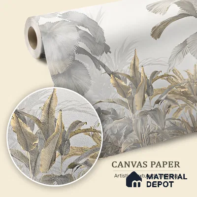 Ivory Palm Haze Tropical Mist Nature Art | WP 04016 B Canvas Texture Finish Tropical Style luxurious Customized size Wallpaper | 250 GSM WP01CNF Paper | (MOQ = 30 Sq. Ft.)