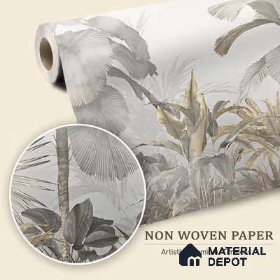 Ivory Palm Haze Tropical Mist Nature Art | WP 04016 Non Woven Matte Finish Tropical Style Premium Customized size Wallpaper | 150 GSM WP01MTF Paper | (MOQ = 30 Sq. Ft.)