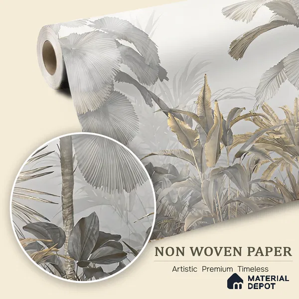Ivory Palm Haze Tropical Mist Nature Art | WP 04016 Non Woven Matte Finish Tropical Style Premium Customized size Wallpaper | 150 GSM WP01MTF Paper | (MOQ = 30 Sq. Ft.)