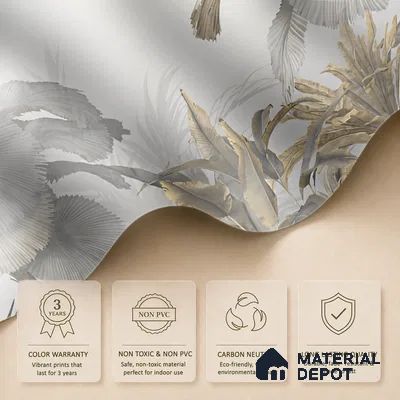 Ivory Palm Haze Tropical Mist Nature Art | WP 04016 B Canvas Texture Finish Tropical Style luxurious Customized size Wallpaper | 250 GSM WP01CNF Paper | (MOQ = 30 Sq. Ft.)