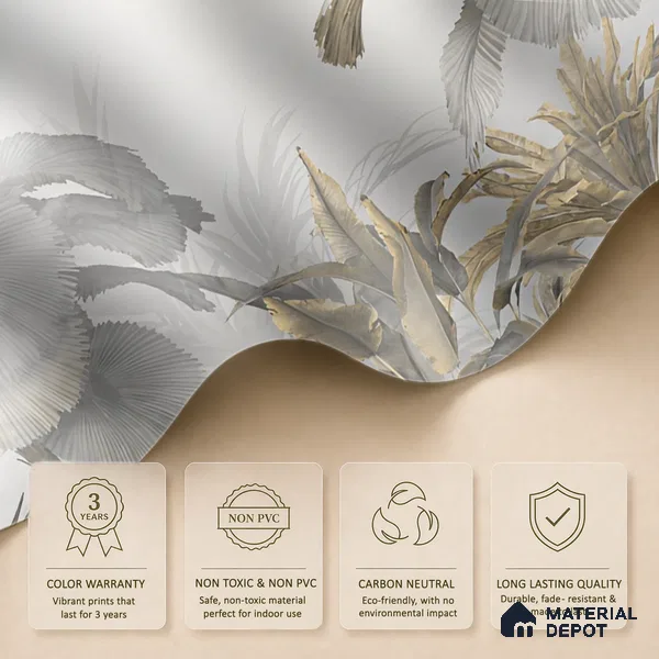 Ivory Palm Haze Tropical Mist Nature Art | WP 04016 B Canvas Texture Finish Tropical Style luxurious Customized size Wallpaper | 250 GSM WP01CNF Paper | (MOQ = 30 Sq. Ft.)