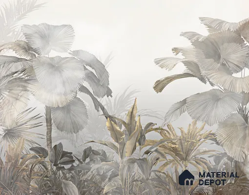 Ivory Palm Haze Tropical Mist Nature Art | WP 04016 B Canvas Texture Finish Tropical Style luxurious Customized size Wallpaper | 250 GSM WP01CNF Paper | (MOQ = 30 Sq. Ft.)